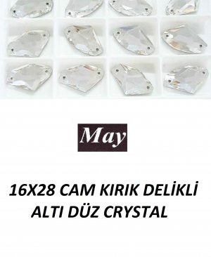 16X28 CAM KIRIK DELİKLİ ALTI DÜZ CRYSTAL