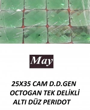 25X35 CAM D.D.GEN OCTOGAN TEK DELİKLİ ALTI DÜZ PERIDOT