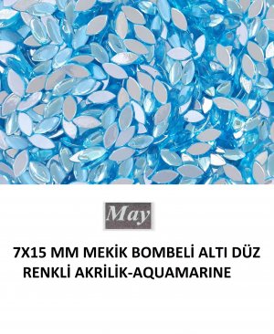 7X15 MM MEKİK BOMBELİ ALTI DÜZ RENKLİ AKRİLİK-AQUAMARINE