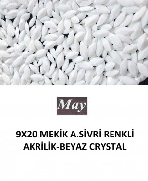 9X20 MEKİK ALTI SİVRİ RENKLİ AKRİLİK-BEYAZ CRYSTAL