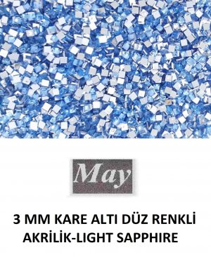 3 MM KARE ALTI DÜZ RENKLİ AKRİLİK-LIGHT SAPPHIRE