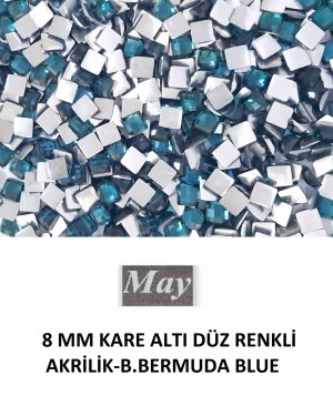 8 MM KARE ALTI DÜZ RENKLİ AKRİLİK-B.BERMUDA BLUE