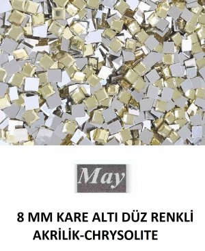 8 MM KARE ALTI DÜZ RENKLİ AKRİLİK-CHRYSOLITE