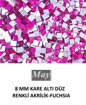 8 MM KARE ALTI DÜZ RENKLİ AKRİLİK-FUCHSIA