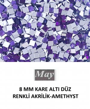 8 MM KARE ALTI DÜZ RENKLİ AKRİLİK-AMETHYST