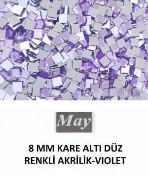 8 MM KARE ALTI DÜZ RENKLİ AKRİLİK-VIOLET