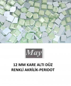 12 MM KARE ALTI DÜZ RENKLİ AKRİLİK-PERIDOT