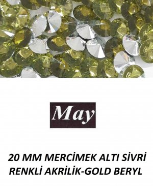 20 MM MERCİMEK ALTI SİVRİ RENKLİ AKRİLİK-GOLD BERYL