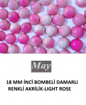 18 MM İNCİ BOMBELİ DAMARLI RENKLİ AKRİLİK-LIGHT ROSE