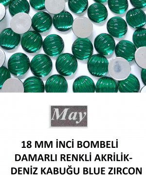 18 MM İNCİ BOMBELİ DAMARLI RENKLİ AKRİLİK-DENİZ KABUĞU BLUE ZIRCON
