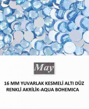 16 MM YUVARLAK KESMELİ ALTI DÜZ RENKLİ AKRİLİK-AQUA BOHEMICA
