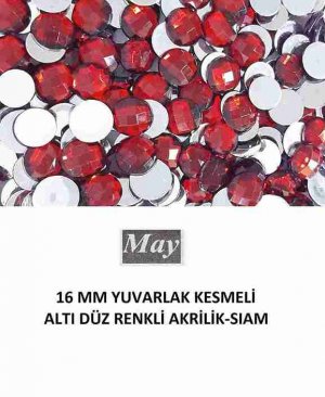 16 MM YUVARLAK KESMELİ ALTI DÜZ RENKLİ AKRİLİK-SIAM