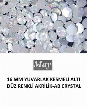 16 MM YUVARLAK KESMELİ ALTI DÜZ RENKLİ AKRİLİK-AB CRYSTAL