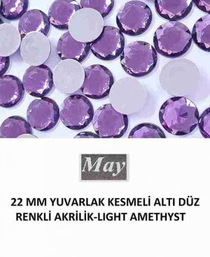 22 MM YUVARLAK KESMELİ ALTI DÜZ RENKLİ AKRİLİK-LIGHT AMETHYST