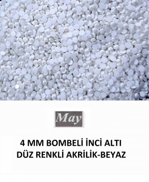 4 MM BOMBELİ İNCİ ALTI DÜZ RENKLİ AKRİLİK-BEYAZ