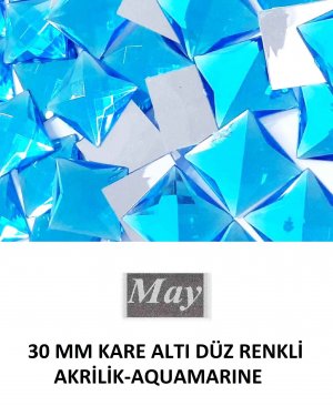 30 MM KARE ALTI DÜZ RENKLİ AKRİLİK-AQUAMARINE