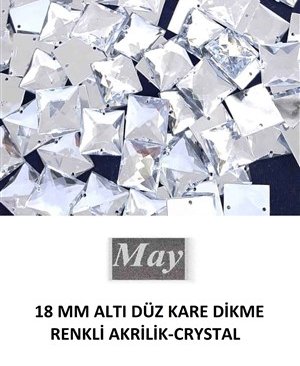 18 MM ALTI DÜZ KARE DİKME RENKLİ AKRİLİK-CRYSTAL