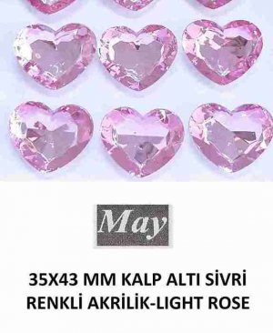 35X43 MM KALP ALTI SİVRİ RENKLİ AKRİLİK-LIGHT ROSE