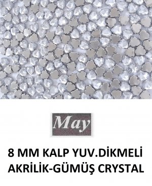 8 MM KALP YUVALI DİKMELİ AKRİLİK-GÜMÜŞ CRYSTAL