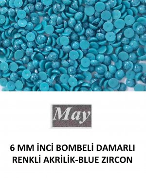 6 MM İNCİ BOMBELİ DAMARLI RENKLİ AKRİLİK-BLUE ZIRCON