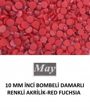 10 MM İNCİ BOMBELİ DAMARLI RENKLİ AKRİLİK-RED FUCHSIA