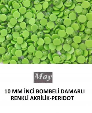 10 MM İNCİ BOMBELİ DAMARLI RENKLİ AKRİLİK-PERIDOT