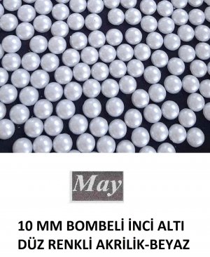10 MM BOMBELİ İNCİ ALTI DÜZ RENKLİ AKRİLİK-BEYAZ