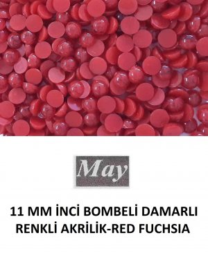 11 MM İNCİ BOMBELİ DAMARLI RENKLİ AKRİLİK-RED FUCHSIA