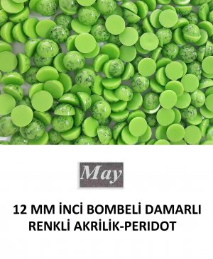 12 MM İNCİ BOMBELİ DAMARLI RENKLİ AKRİLİK-PERIDOT