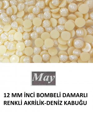 12 MM İNCİ BOMBELİ DAMARLI RENKLİ AKRİLİK-DENİZ KABUĞU 