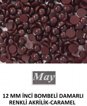 12 MM İNCİ BOMBELİ DAMARLI RENKLİ AKRİLİK-CARAMEL