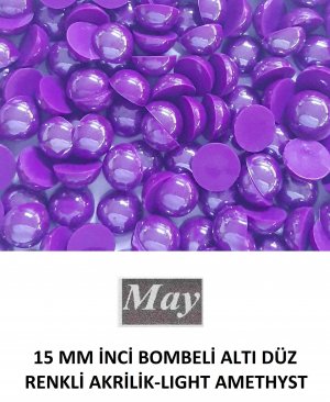 15 MM İNCİ BOMBELİ ALTI DÜZ RENKLİ AKRİLİK-LIGHT AMETHYST