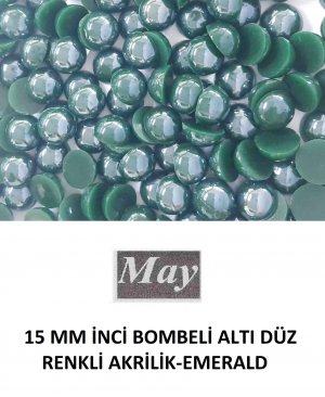 15 MM İNCİ BOMBELİ ALTI DÜZ RENKLİ AKRİLİK-EMERALD