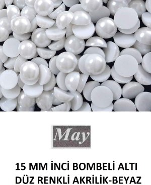 15 MM İNCİ BOMBELİ ALTI DÜZ RENKLİ AKRİLİK-BEYAZ