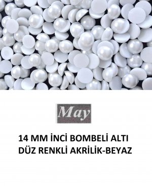 14 MM İNCİ BOMBELİ ALTI DÜZ RENKLİ AKRİLİK-BEYAZ