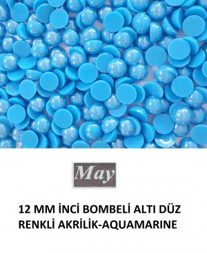12 MM İNCİ BOMBELİ ALTI DÜZ RENKLİ AKRİLİK-AQUAMARINE