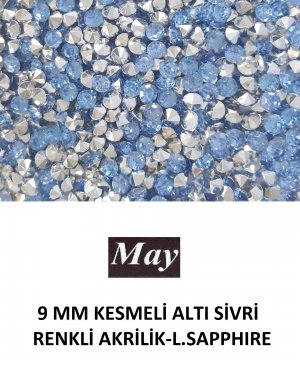 9 MM KESMELİ ALTI SİVRİ RENKLİ AKRİLİK-LIGHT SAPPHIRE