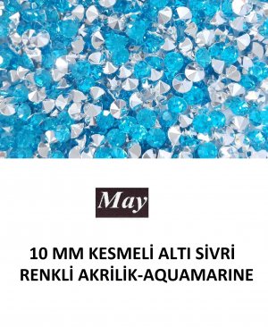 10 MM KESMELİ ALTI SİVRİ RENKLİ AKRİLİK-AQUAMARINE