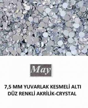 7,5 MM YUVARLAK KESMELİ ALTI DÜZ RENKLİ AKRİLİK-CRYSTAL