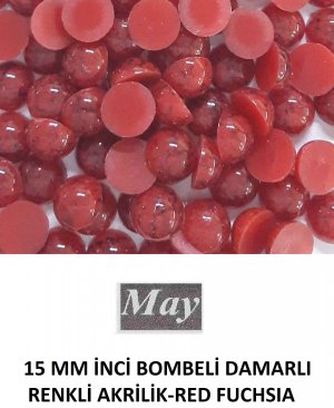 15 MM İNCİ BOMBELİ DAMARLI RENKLİ AKRİLİK-RED FUCHSIA