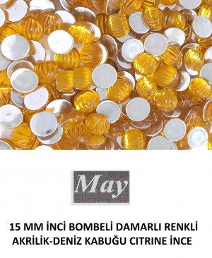 15 MM İNCİ BOMBELİ DAMARLI RENKLİ AKRİLİK-DENİZ KABUĞU CITRINE İNCE