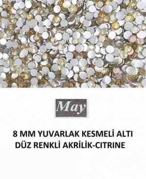 8 MM YUVARLAK KESMELİ ALTI DÜZ RENKLİ AKRİLİK-CITRINE