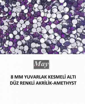 8 MM YUVARLAK KESMELİ ALTI DÜZ RENKLİ AKRİLİK-AMETHYST