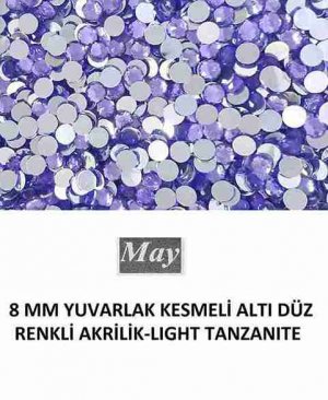 8 MM YUVARLAK KESMELİ ALTI DÜZ RENKLİ AKRİLİK-LIGHT TANZANITE