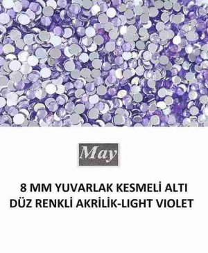 8 MM YUVARLAK KESMELİ ALTI DÜZ RENKLİ AKRİLİK-LIGHT VIOLET