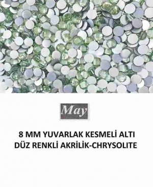 8 MM YUVARLAK KESMELİ ALTI DÜZ RENKLİ AKRİLİK-CHRYSOLITE