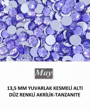 13,5 MM YUVARLAK KESMELİ ALTI DÜZ RENKLİ AKRİLİK-TANZANITE