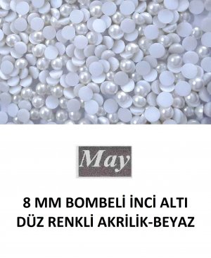 8 MM BOMBELİ İNCİ ALTI DÜZ RENKLİ AKRİLİK-BEYAZ