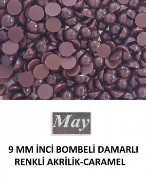 9 MM İNCİ BOMBELİ DAMARLI RENKLİ AKRİLİK-CARAMEL