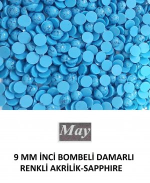 9 MM İNCİ BOMBELİ DAMARLI RENKLİ AKRİLİK-SAPPHIRE